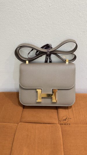 Pre-Owned/ Pre-Loved/ Second-Hand Hermes Constance 1-24 Epsom, Bag in Etoupe, Rose Gold Hardware Color, 24 Size, Front View