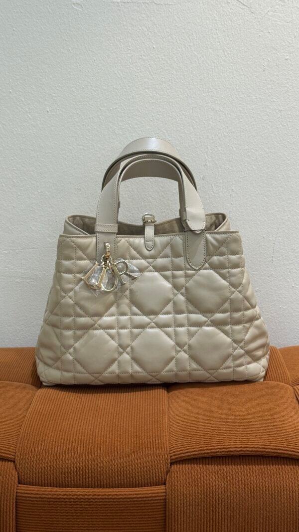 Pre-Owned/ Preloved/ Second Hand Dior Medium Toujours Tote Bag Calfskin, Bag in Beige, Gold Hardware Color, 28.5 x 21.5 x 17 cm Size, Front View