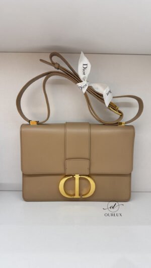 Pre-Owned/ Pre-Loved/ Second-Hand Dior Montaigne Oblique 30 Calf Leather, Bag in Beige Color, W24 H17 D7 CM Size, Front View