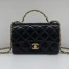Pre-Owned/ Preloved/ Second Hand Chanel Top Handle Flap (Glazed Calfskin Leather), Bag in Black, Gold Hardware Color,  Size, Front View