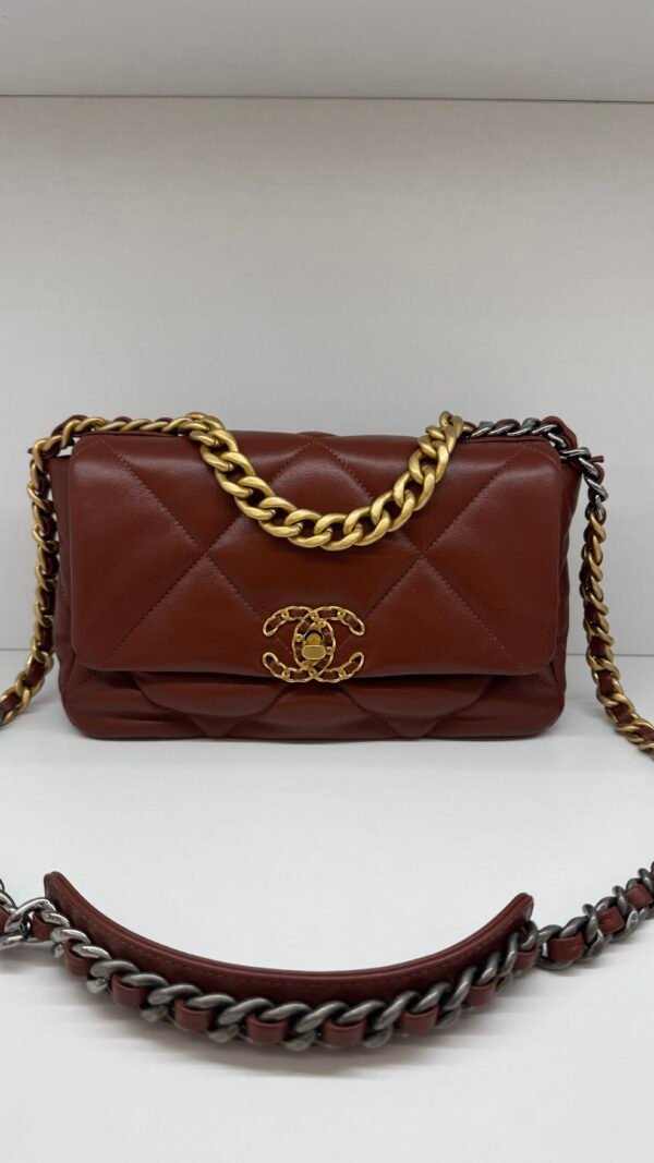 Pre-Owned/ Preloved/ Second Hand Chanel Small Chanel 19 Bag, Bag in Dark Drown/Caramel Color, Small Size, Front View