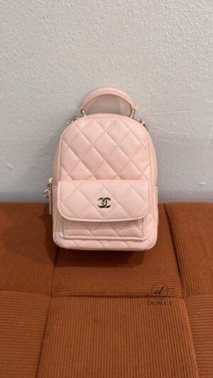 Pre-Owned/ Pre-Loved/ Second-Hand Chanel Mini Backpack 24P, Bag in Baby Pink, Gold Hardware Color, 13 x 17 x 7cm Size, Front View