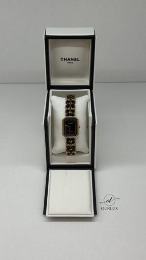 Pre-Owned/ Pre-Loved/ Second-Hand Chanel (Not Vintage) Premiere Watch , Watch in Black, Gold Hardware Color, Small (15cm)  Size, Front View