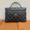 Pre-Owned/ Pre-Loved/ Second-Hand Chanel LP Top Handle Vanity On Chain Cavair, Bag in Black, Light Gold Hardware Color, Mini Size, Front View
