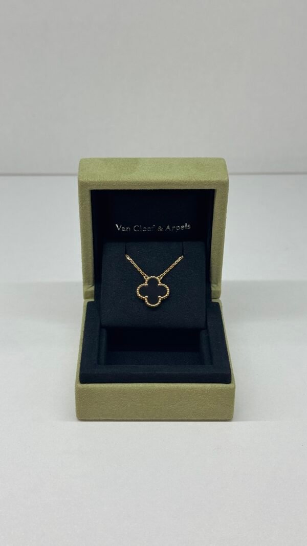 Pre-Owned/ Preloved/ Second Hand Van Cleef & Arpels (VCA) Onyx Vintage Alhambra Pendant, Necklace in Black, Yellow Gold Color, Vintage Size, Front View