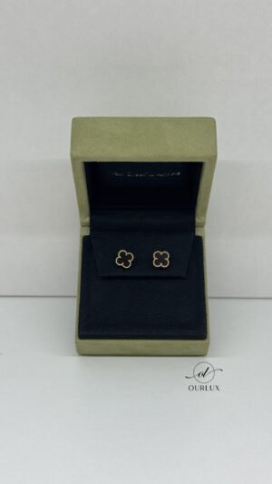 Pre-Owned/ Pre-Loved/ Second-Hand Van Cleef & Arpels (VCA) Sweet Alhambra Onyx Earrings, Earring in Black, Yellow Gold Color, Sweet Size, Front View