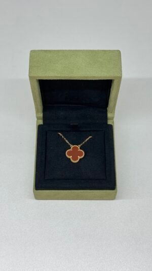 Pre-Owned/ Preloved/ Second Hand Van Cleef & Arpels (VCA) Red Carnelian Alhambra Pendant, Necklace in Red, Yellow Gold Color,  Size, Front View