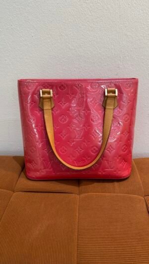 Pre-Owned/ Preloved/ Second Hand Louis Vuitton (LV) Houston Vernia Top Handle Patent Leather, Bag in Red, Gold Hardware Color, 29 x 25 x 14 cm Size, Front View