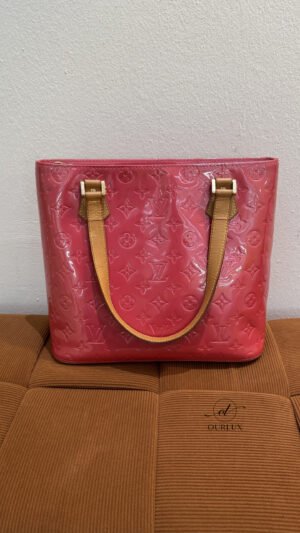 Pre-Owned/ Pre-Loved/ Second-Hand Louis Vuitton (LV) Houston Vernia Top Handle Patent Leather, Bag in Red, Gold Hardware Color, 29 x 25 x 14 cm Size, Front View