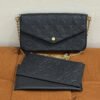 Pre-Owned/ Pre-Loved/ Second-Hand Louis Vuitton (LV) Felicie Pochette Wallet On Chain, Bag in Black, Gold Hardware Color, 21 x 12 x 3 cm Size, Front View