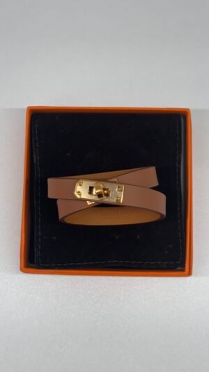 Pre-Owned/ Preloved/ Second Hand Hermes Mini Double Kelly Bracelet, Bracelet in Gold, Gold Hardware Color, T1 Size, Front View