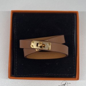 C202506153-Hermes-Mini-Double-Kelly-Bracelet Pre-Owned/ Pre-Loved/ Second-Hand Hermes Mini Double Kelly Bracelet, Bracelet in Gold, Gold Hardware Color, T1 Size, Front View