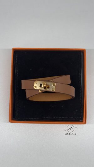 Pre-Owned/ Pre-Loved/ Second-Hand Hermes Mini Double Kelly Bracelet, Bracelet in Gold, Gold Hardware Color, T1 Size, Front View
