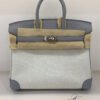 Pre-Owned/ Pre-Loved/ Second-Hand Hermes Birkin 25 Canvas Swift (K stamp), Bag in Gris Patin, Palladium Hardware Color, 25 Size, Front View