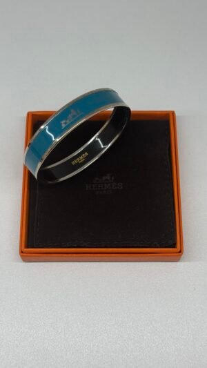 Pre-Owned/ Preloved/ Second Hand Hermes Uni Bracelet, Bracelet in Blue, Palladium (Silver) Hardware Color, 65 (20.4cm circumference) Size, Front View