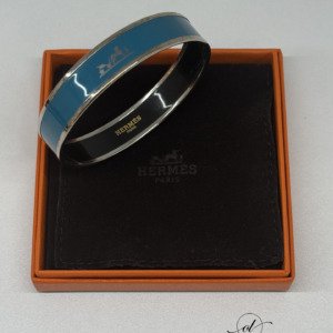 Pre-Owned/ Pre-Loved/ Second-Hand Hermes Uni Bracelet, Bracelet in Blue, Palladium (Silver) Hardware Color, 65 (20.4cm circumference) Size, Front View