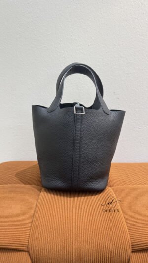Pre-Owned/ Pre-Loved/ Second-Hand Hermes Picotin 18 Clemence, Bag in Black, Silver Hardware Color, 18 Size, Front View