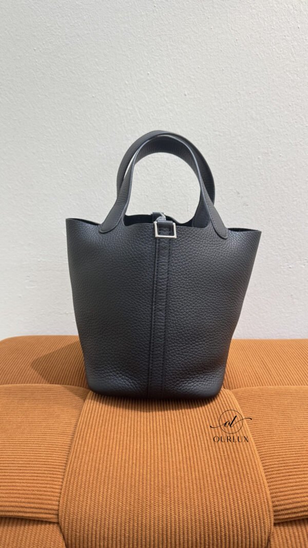 Pre-Owned/ Pre-Loved/ Second-Hand Hermes Picotin 18 Clemence, Bag in Black, Silver Hardware Color, 18 Size, Front View