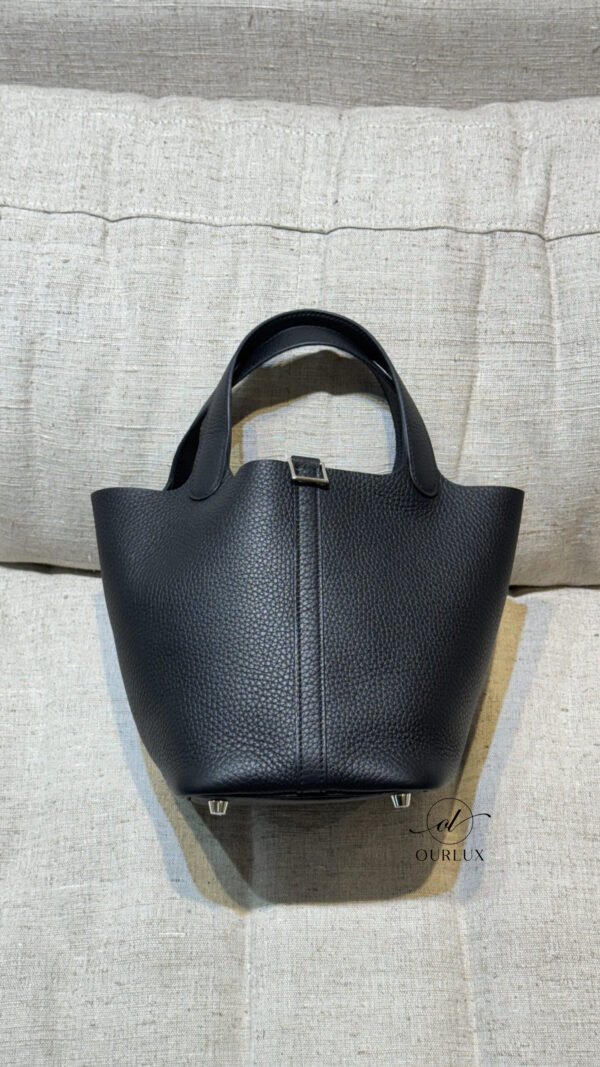 Pre-Owned/ Pre-Loved/ Second-Hand Hermes Picotin 18 Clemence, Bag in Black, Silver Hardware Color, 18 Size, Front View