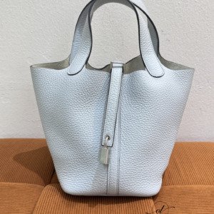 Pre-Owned/ Pre-Loved/ Second-Hand Hermes Picotin 18, Bag in Blue Pale, Silver Hardware Color, 18 Size, Front View