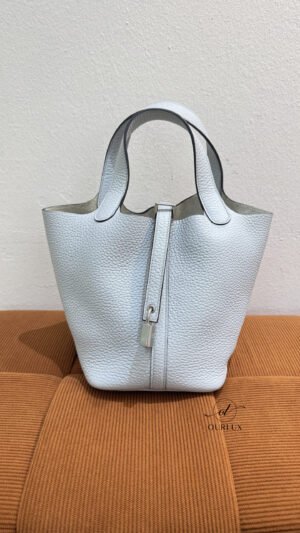 Pre-Owned/ Pre-Loved/ Second-Hand Hermes Picotin 18, Bag in Blue Pale, Silver Hardware Color, 18 Size, Front View