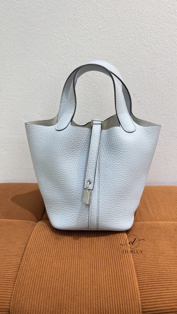Pre-Owned/ Pre-Loved/ Second-Hand Hermes Picotin 18, Bag in Blue Pale, Silver Hardware Color, 18 Size, Front View