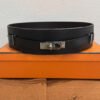 Pre-Owned/ Pre-Loved/ Second-Hand Hermes Wide Kelly Belt (Waist Belt) Swift Leather, Others in Black, Silver Hardware Color, 80 Size, Front View