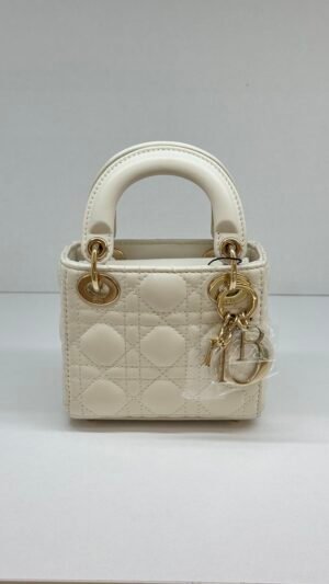 Pre-Owned/ Preloved/ Second Hand Dior Micro Lady Dior , Bag in White, Gold Hardware Color, 12 x 11 x 5 cm  Size, Front View