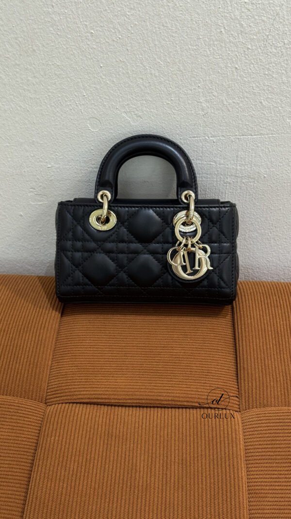 Pre-Owned/ Pre-Loved/ Second-Hand Dior Lady Dior D-Joy Micro, Bag in Black, Gold Hardware Color, Micro Size, Front View
