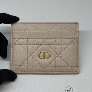 C202513353-Dior-Dior-Caro-Freesia-Card-Holder Pre-Owned/ Pre-Loved/ Second-Hand Dior Dior Caro Freesia Card Holder, Wallet in Beige, Gold Hardware Color, 10.5 x 8 x 0.5 cm Size, Front View