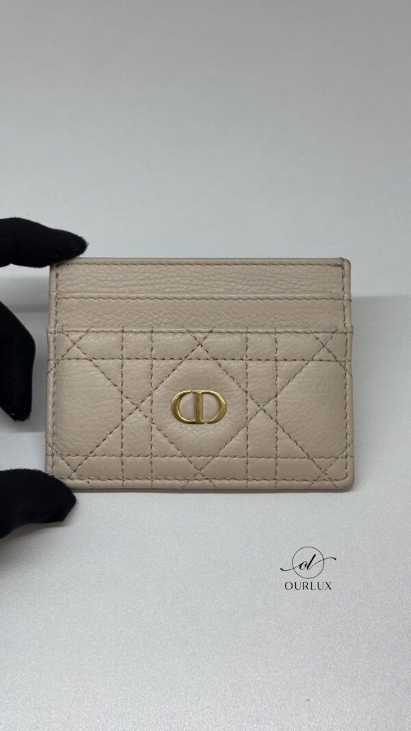 Pre-Owned/ Pre-Loved/ Second-Hand Dior Dior Caro Freesia Card Holder, Wallet in Beige, Gold Hardware Color, 10.5 x 8 x 0.5 cm Size, Front View
