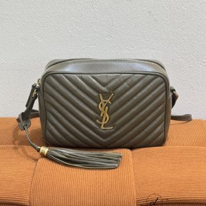 C202516400-Saint-Laurent-YSL-Camera-Crossbody-Bag Pre-Owned/ Pre-Loved/ Second-Hand Saint Laurent (YSL) Camera Crossbody Bag, Bag in Olive Green Color, 23 x 15 x 7 cm Size, Front View