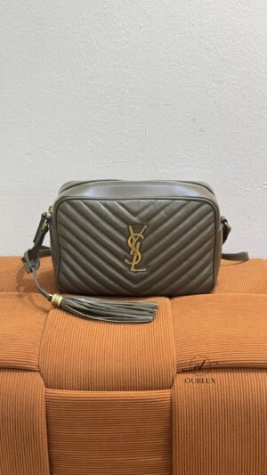 Pre-Owned/ Pre-Loved/ Second-Hand Saint Laurent (YSL) Camera Crossbody Bag, Bag in Olive Green Color, 23 x 15 x 7 cm Size, Front View
