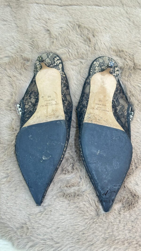 Jimmy Choo | Bing 65 Black Lace Mules with Crystal Strap