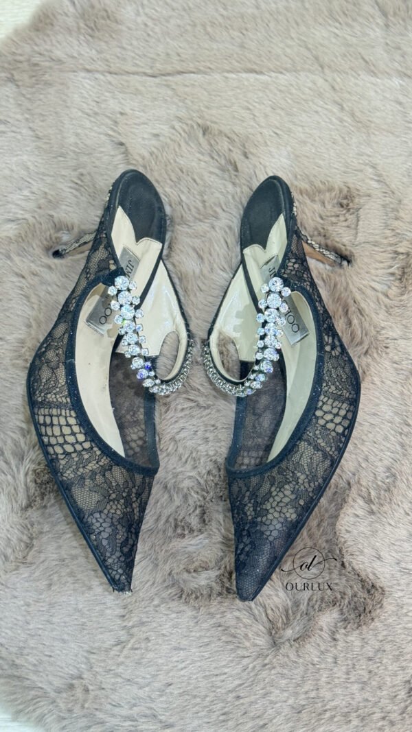 Jimmy Choo | Bing 65 Black Lace Mules with Crystal Strap