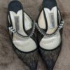 Pre-Owned/ Pre-Loved/ Second-Hand Jimmy Choo Bing 65 Black Lace Mules with Crystal Strap, Shoe in Black Color, 40 Size, Front View