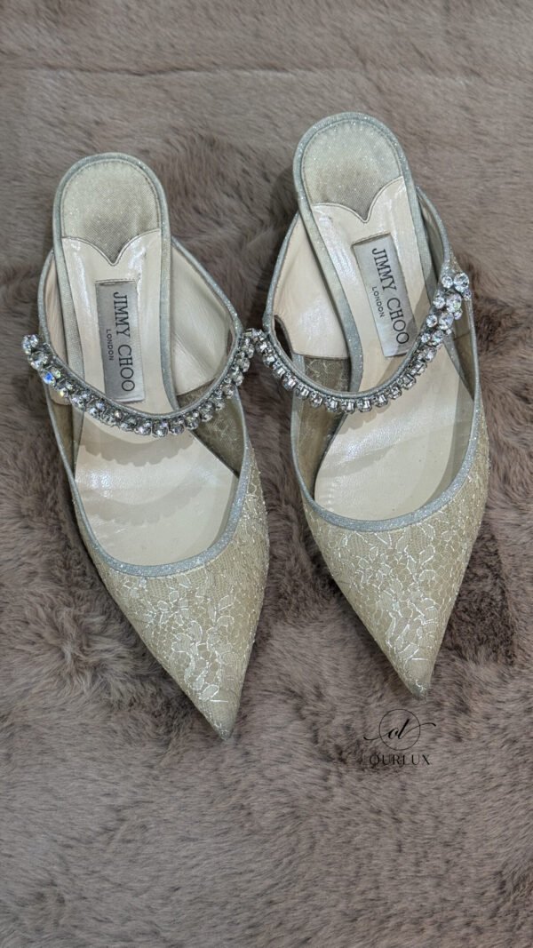 Jimmy Choo | Bing 65 White Lace Mules With Crystal Straps