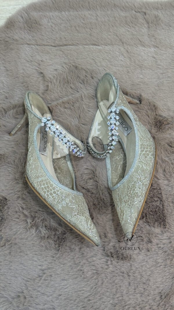 Jimmy Choo | Bing 65 White Lace Mules With Crystal Straps