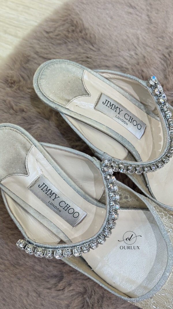 Jimmy Choo | Bing 65 White Lace Mules With Crystal Straps