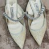 Pre-Owned/ Pre-Loved/ Second-Hand Jimmy Choo Bing 65 White Lace Mules With Crystal Straps, Shoe in White Color, 39.5 Size, Front View
