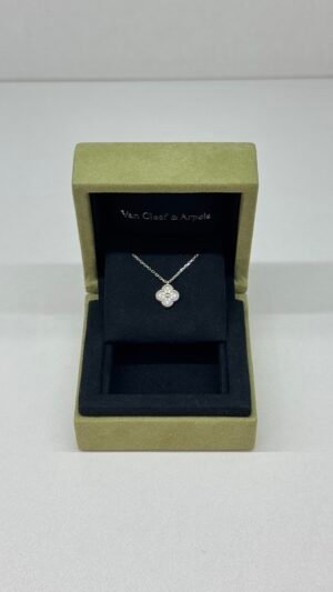 Pre-Owned/ Pre-Loved/ Second-Hand Van Cleef & Arpels (VCA) Diamond Sweet Alhambra Necklace, Necklace in White Gold Color, 40cm Size, Front View
