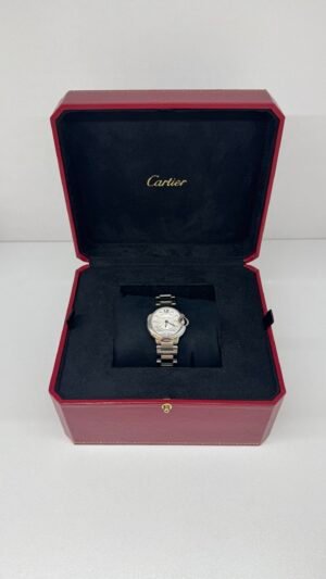 Pre-Owned/ Pre-Loved/ Second-Hand Cartier Diamond Bleu Balloon Watch WE902073, Watch in Stainless Steel Color, 28mm,  2 watch links removed Size, Front View