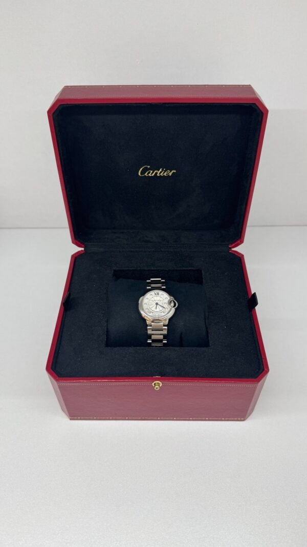 Pre-Owned/ Pre-Loved/ Second-Hand Cartier Diamond Bleu Balloon Watch WE902073, Watch in Stainless Steel Color, 28mm,  2 watch links removed Size, Front View