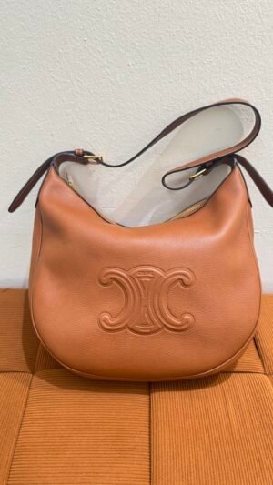 Pre-Owned/ Pre-Loved/ Second-Hand Celine Medium Heoise Bag Calfskin, Bag in Brown, Gold Hardware Color, 30 X 28.5 X 8 CM Size, Front View
