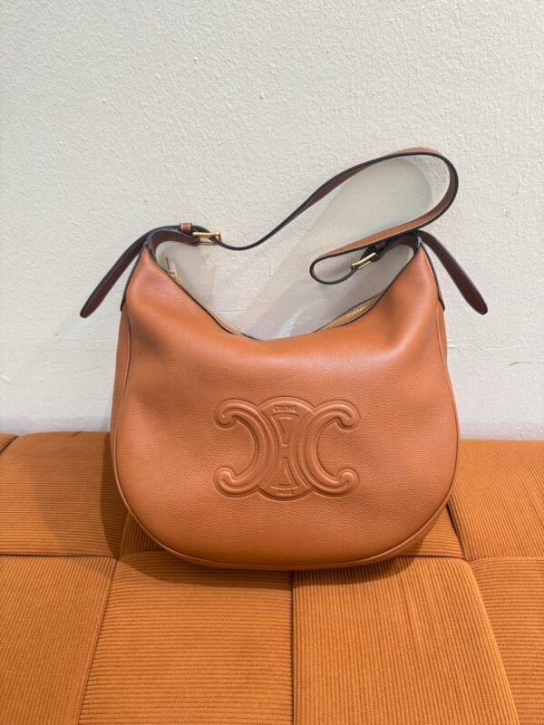 Pre-Owned/ Pre-Loved/ Second-Hand Celine Medium Heoise Bag Calfskin, Bag in Brown, Gold Hardware Color, 30 X 28.5 X 8 CM Size, Front View