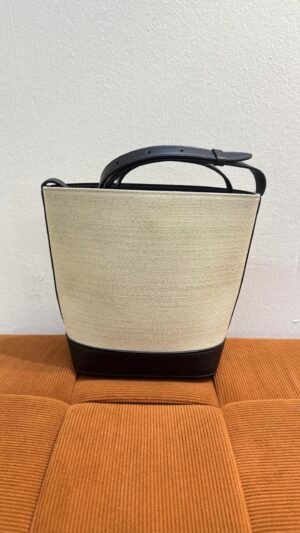 Pre-Owned/ Preloved/ Second Hand Celine Triomphe Bucket Bag Canvas, Bag in Black, Beige Color, 17 X 22 X 10 CM Size, Front View