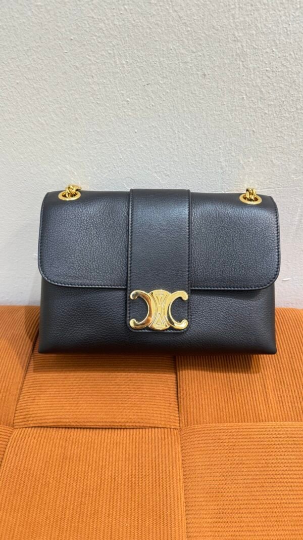 Pre-Owned/ Pre-Loved/ Second-Hand Celine Medium Victorie Bag (Calf Skin), Bag in Black, Gold Hardware Color, 25 x 15 x 8 cm Size, Front View