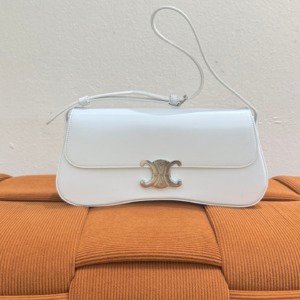 B202504442-Celine-Lola-Bag-in-Calfskin Pre-Owned/ Pre-Loved/ Second-Hand Celine Lola Bag in Calfskin, Bag in White, Silver Hardware Color, 28 x 12 x 5 cm Size, Front View