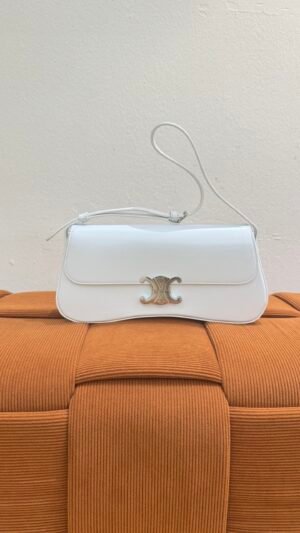 Pre-Owned/ Pre-Loved/ Second-Hand Celine Lola Bag in Calfskin, Bag in White, Silver Hardware Color, 28 x 12 x 5 cm Size, Front View