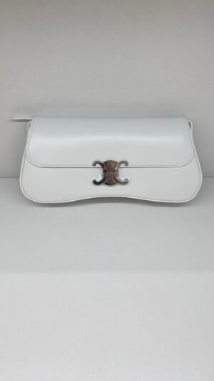 Pre-Owned/ Pre-Loved/ Second-Hand Celine Lola Bag in Calfskin, Bag in White, Silver Hardware Color, 28 x 12 x 5 cm Size, Front View